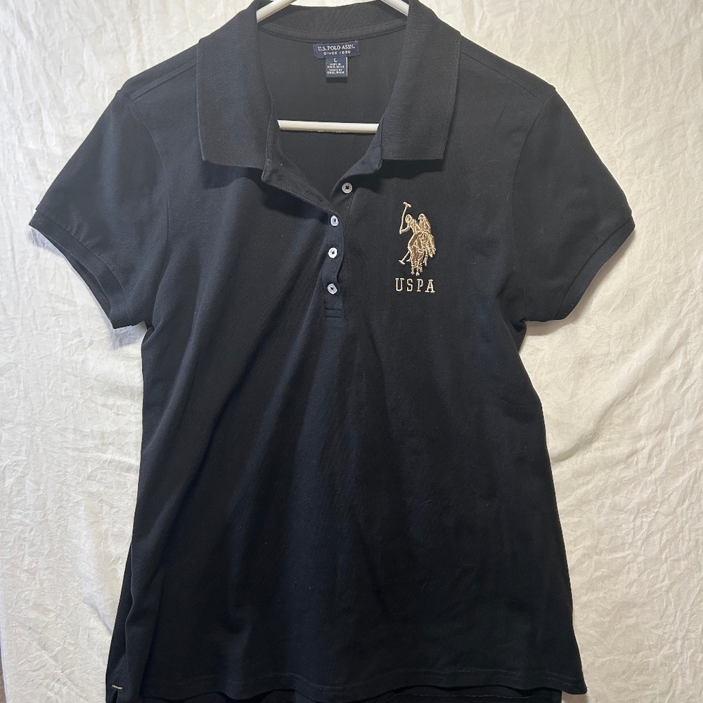 u.s. polo assn. Big Pony black gold‎ lettering uspa short sleeve polo size Large